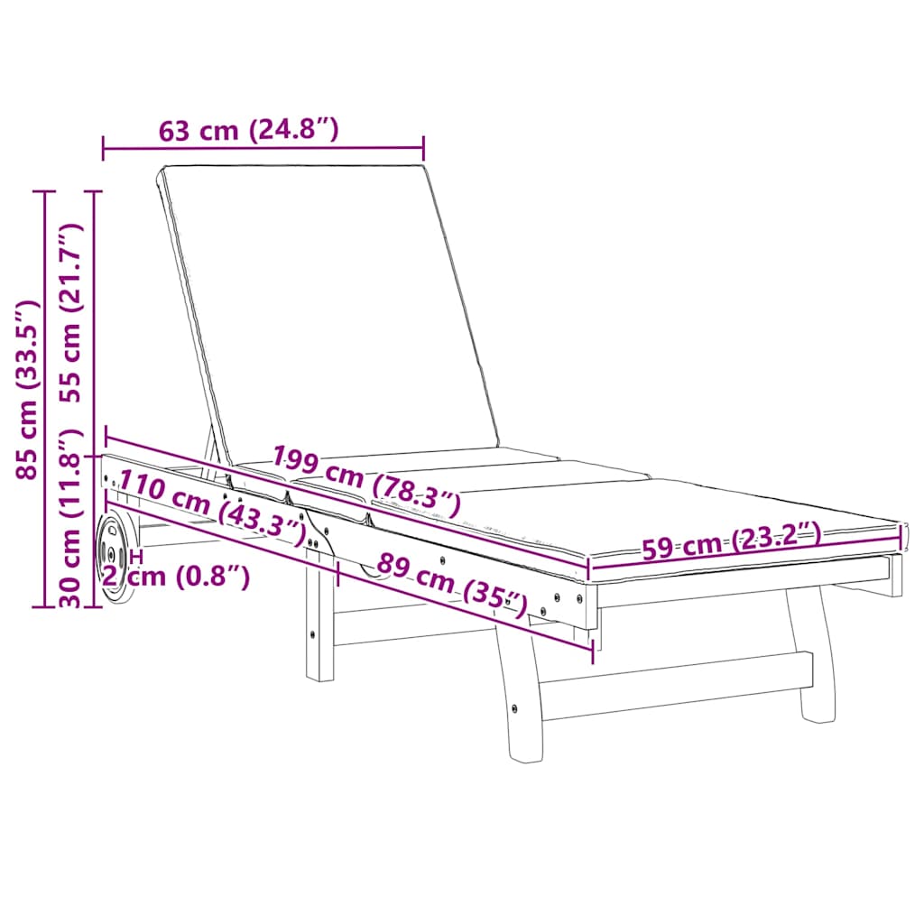 Sun Lounger 2 pcs Solid Acacia Wood Brown