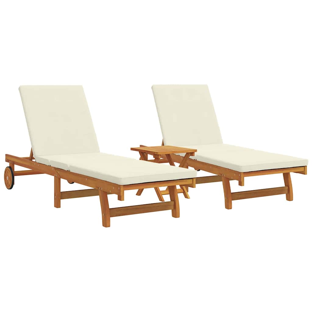 Sun Lounger 3 pcs Solid Acacia Wood Brown