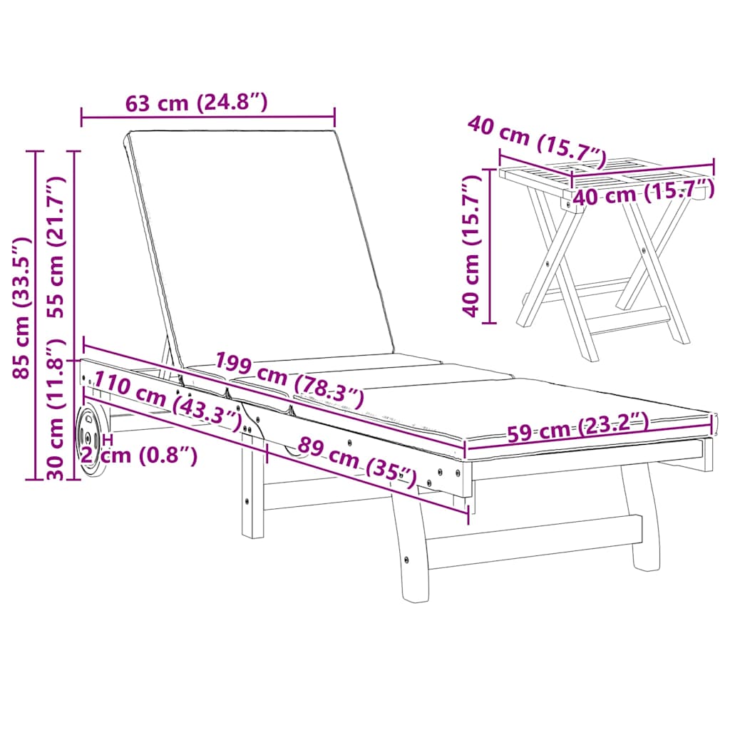 Sun Lounger 3 pcs Solid Acacia Wood Brown
