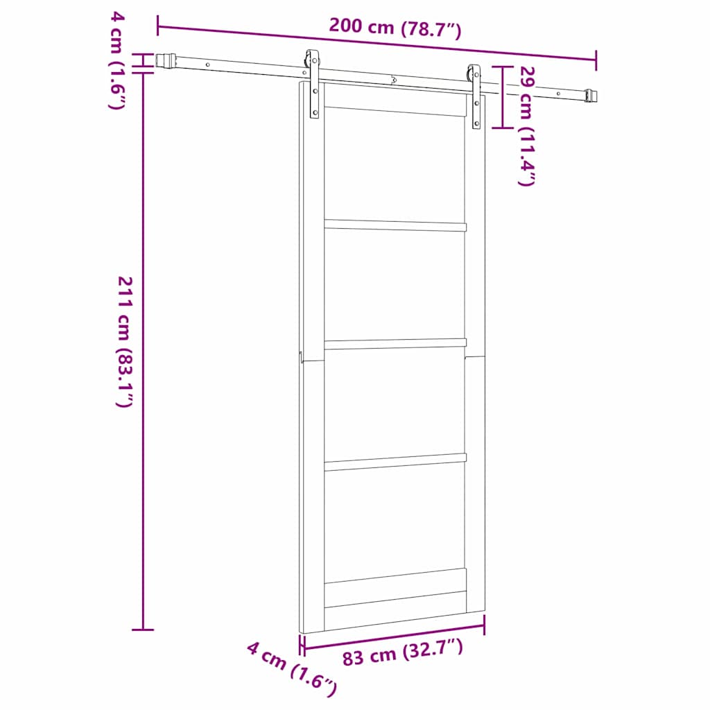 Sliding Door ORKDAL 83 x 211 cm Solid Pine Wood and Glass