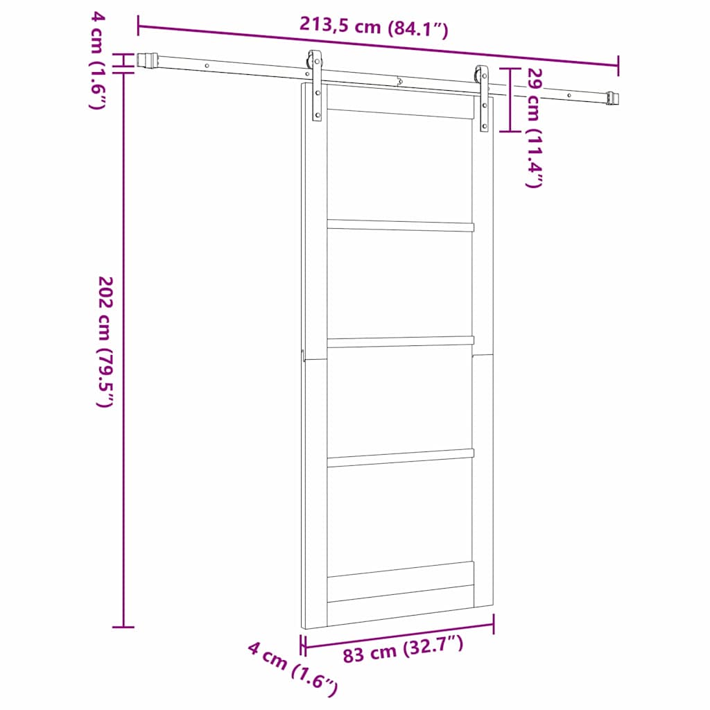 Sliding Door ORKDAL White 83 x 202 cm Solid Pine Wood and Glass