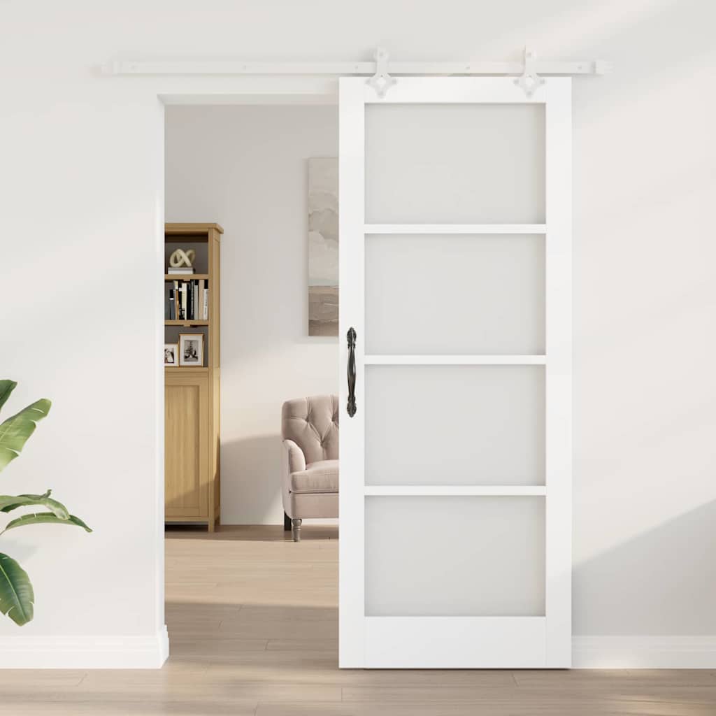 Sliding Door 83 x 211 cm Solid Pine Wood and Glass White