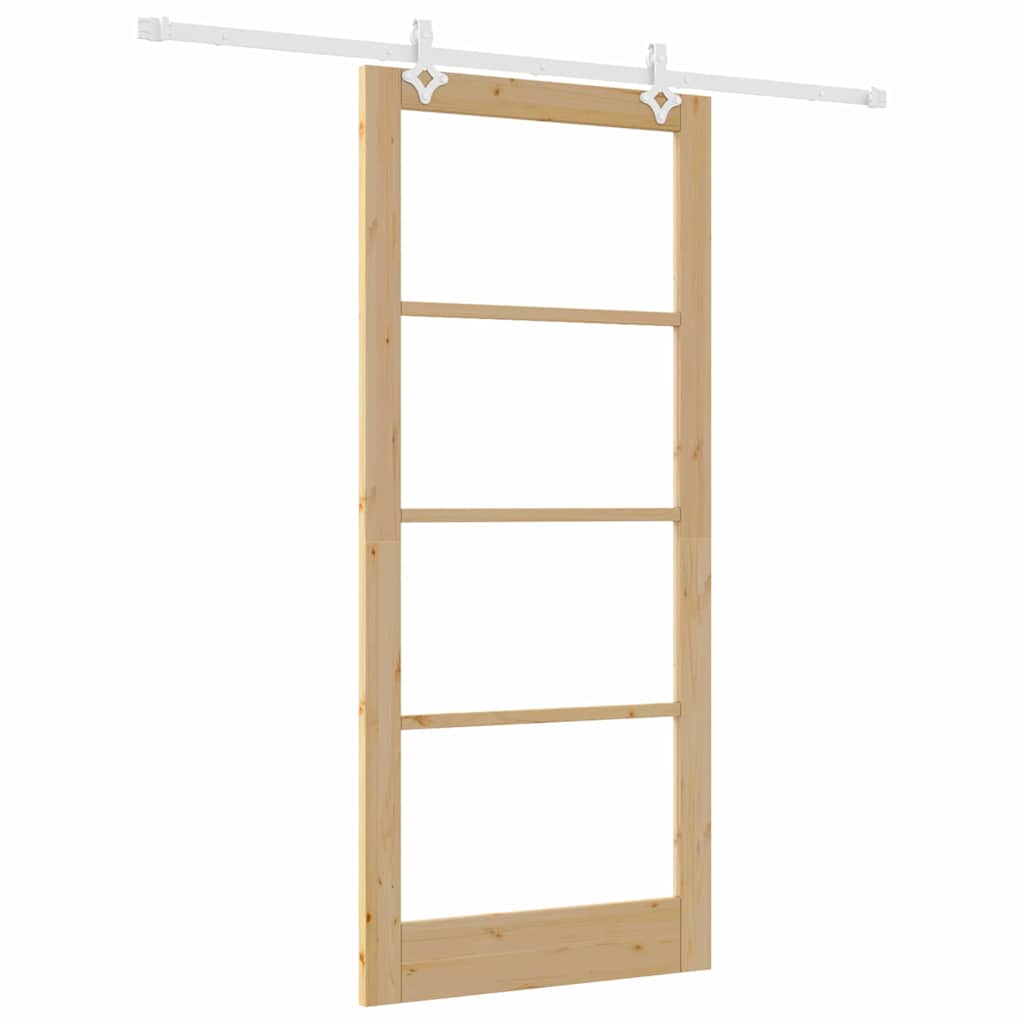 Sliding Door 93 x 211 cm Solid Pine Wood and Glass Natural