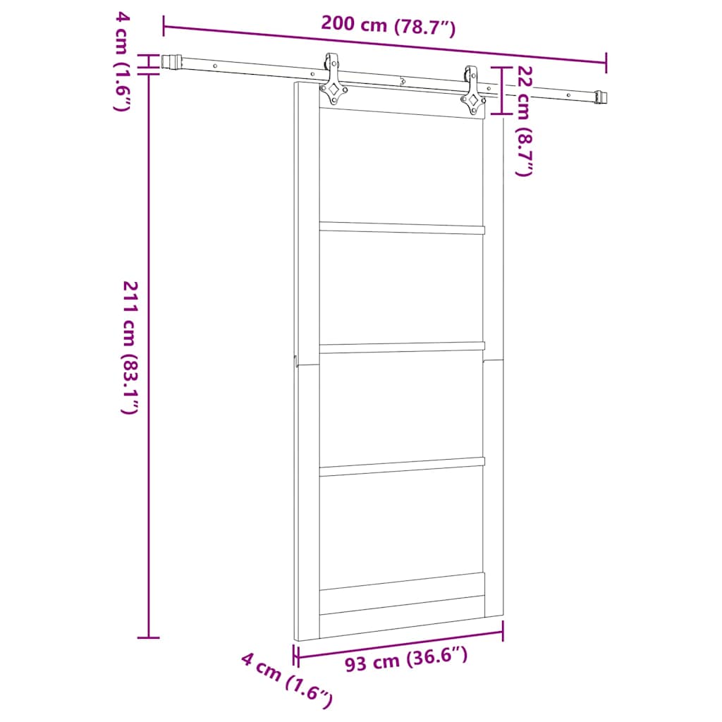 Sliding Door 93 x 211 cm Solid Pine Wood and Glass Natural