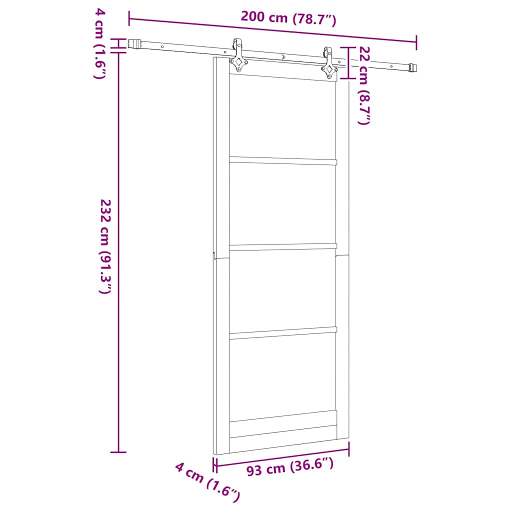 Sliding Door 93 x 232 cm Solid Pine Wood and Glass White