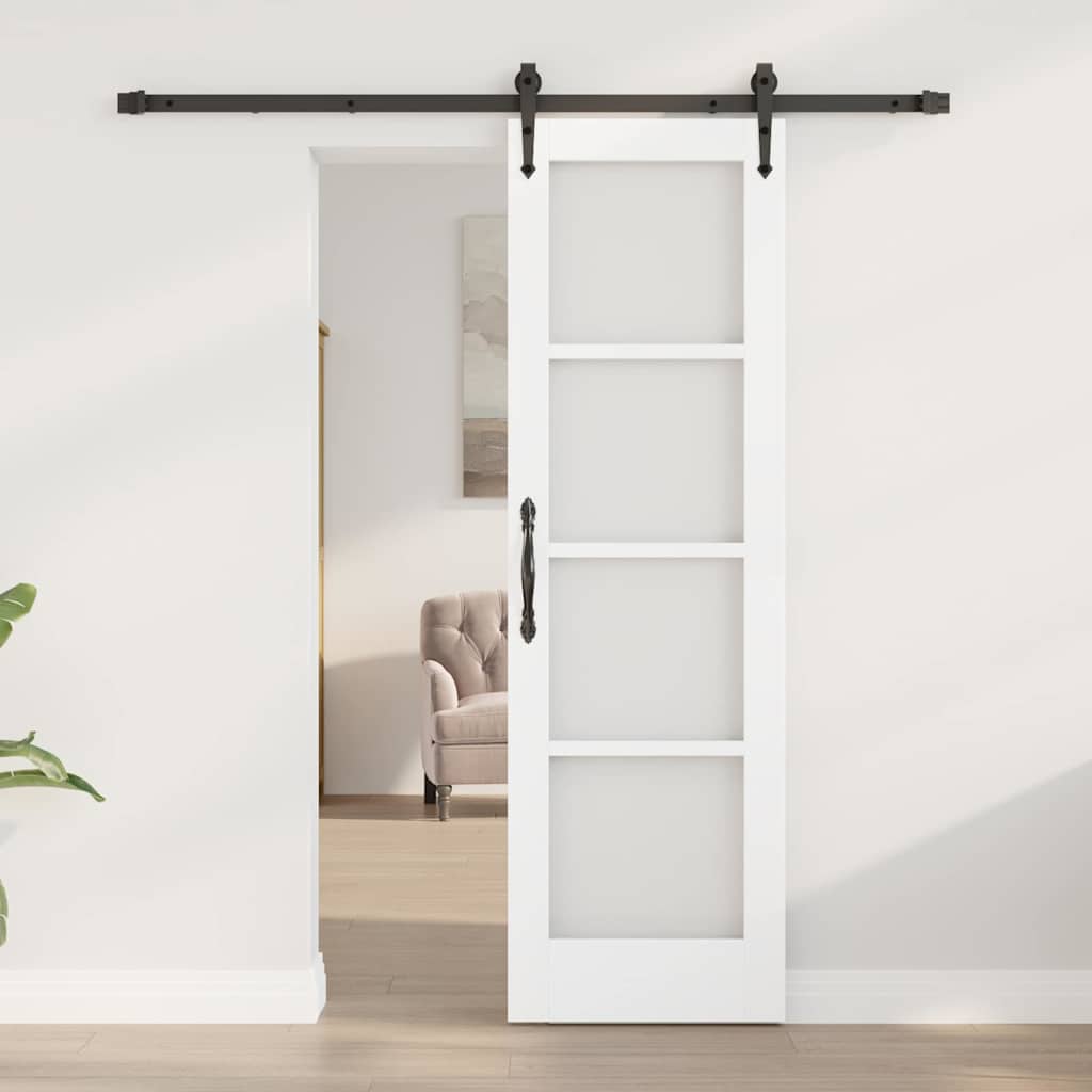 Sliding Door 61 x 198.5 cm Solid Pine Wood and Glass White