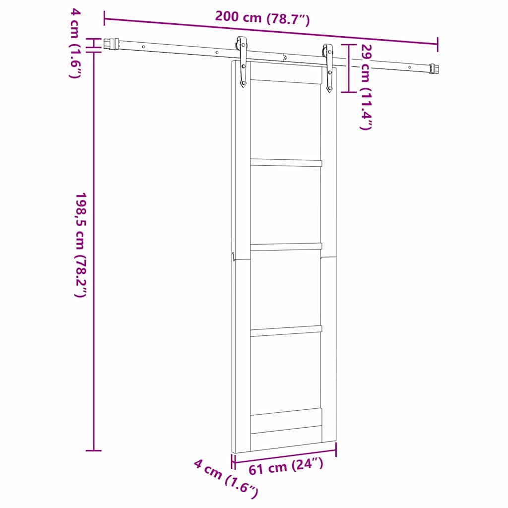 Sliding Door 61 x 198.5 cm Solid Pine Wood and Glass