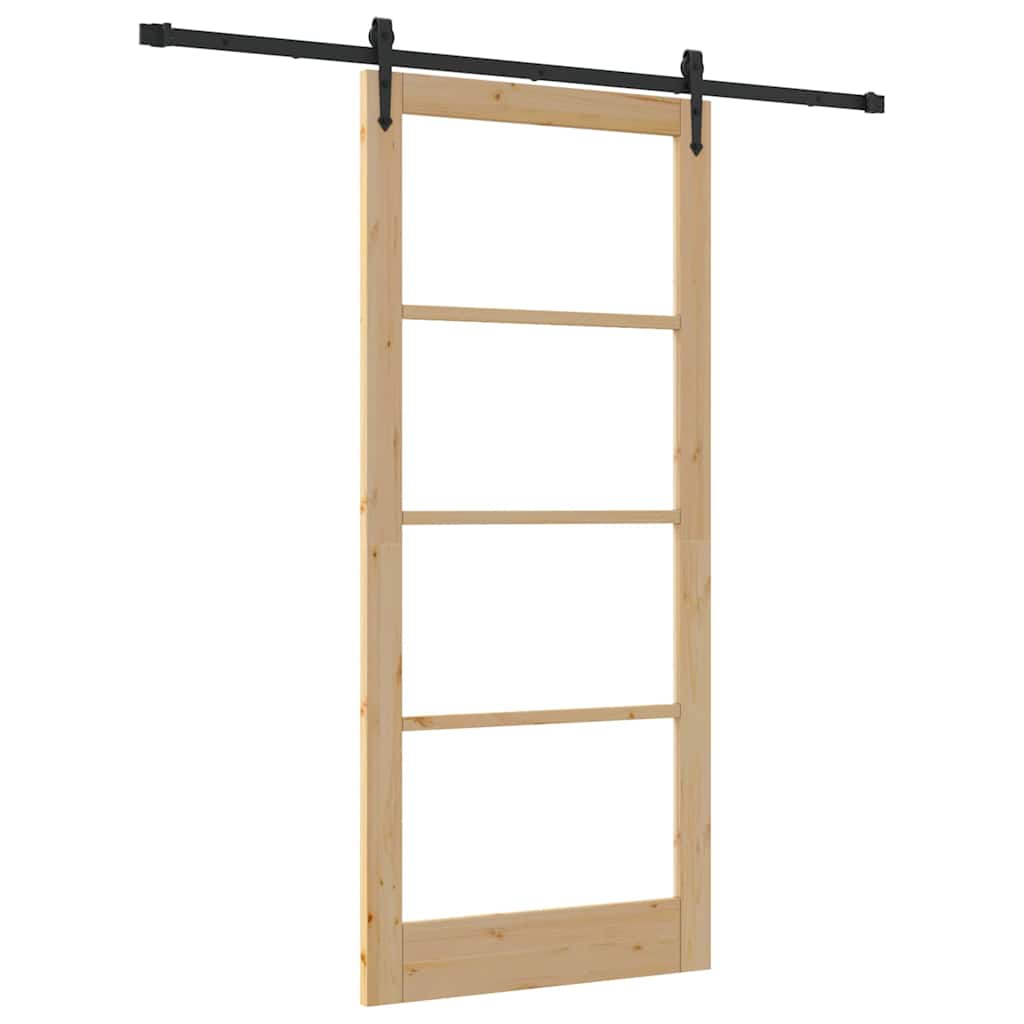Sliding Door 93 x 211 cm Solid Pine Wood and Glass