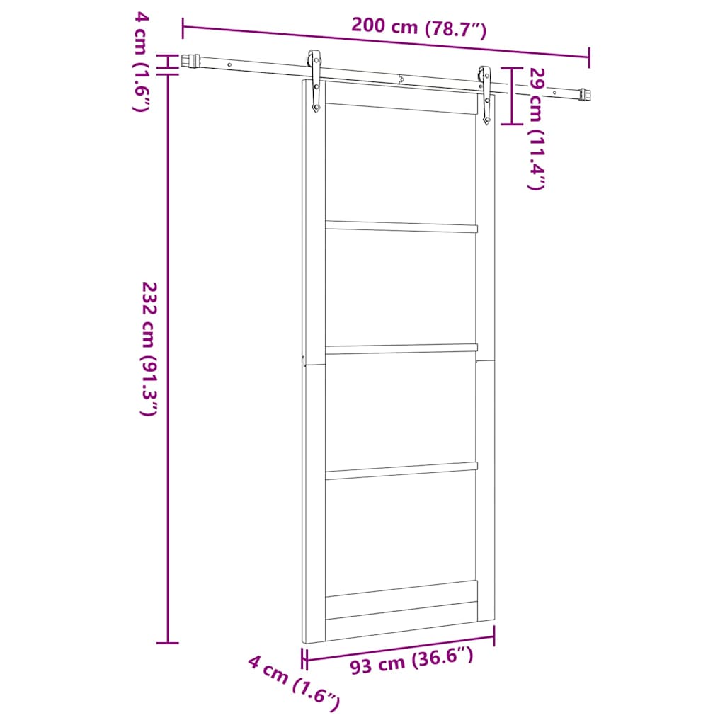 Sliding Door 93 x 232 cm Solid Pine Wood and Glass