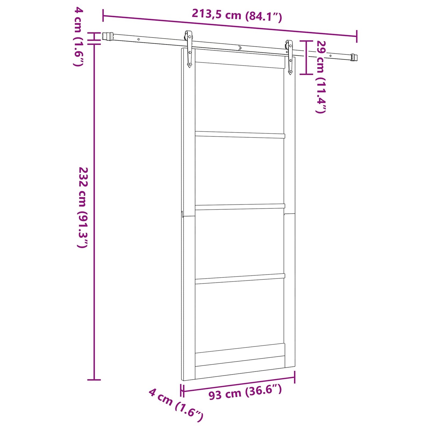 Sliding Door ORKDAL 93 x 232 cm Solid Pine Wood and Glass