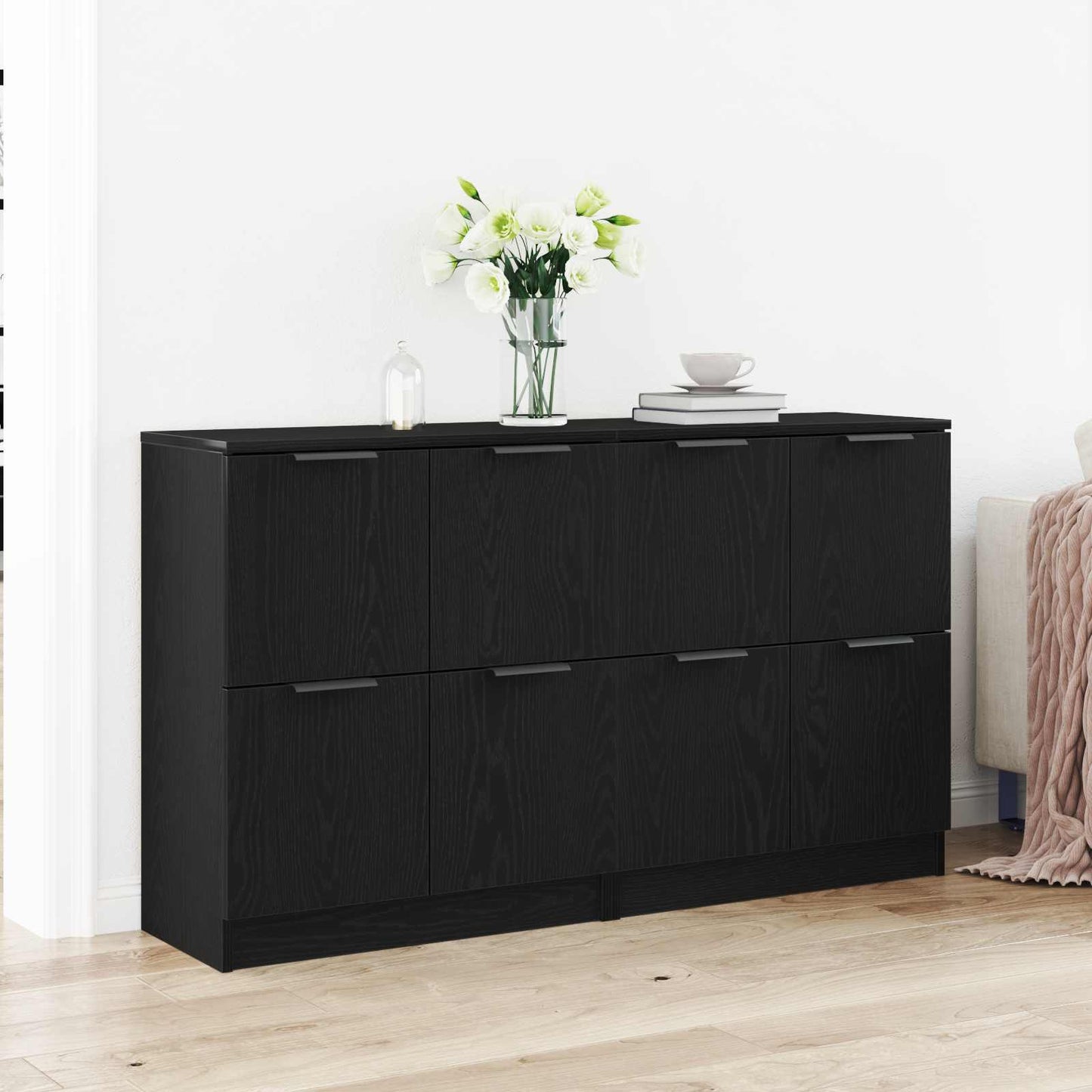 Sideboard 2 pcs Black Oak 60 x 30 x 70 cm Engineered Wood