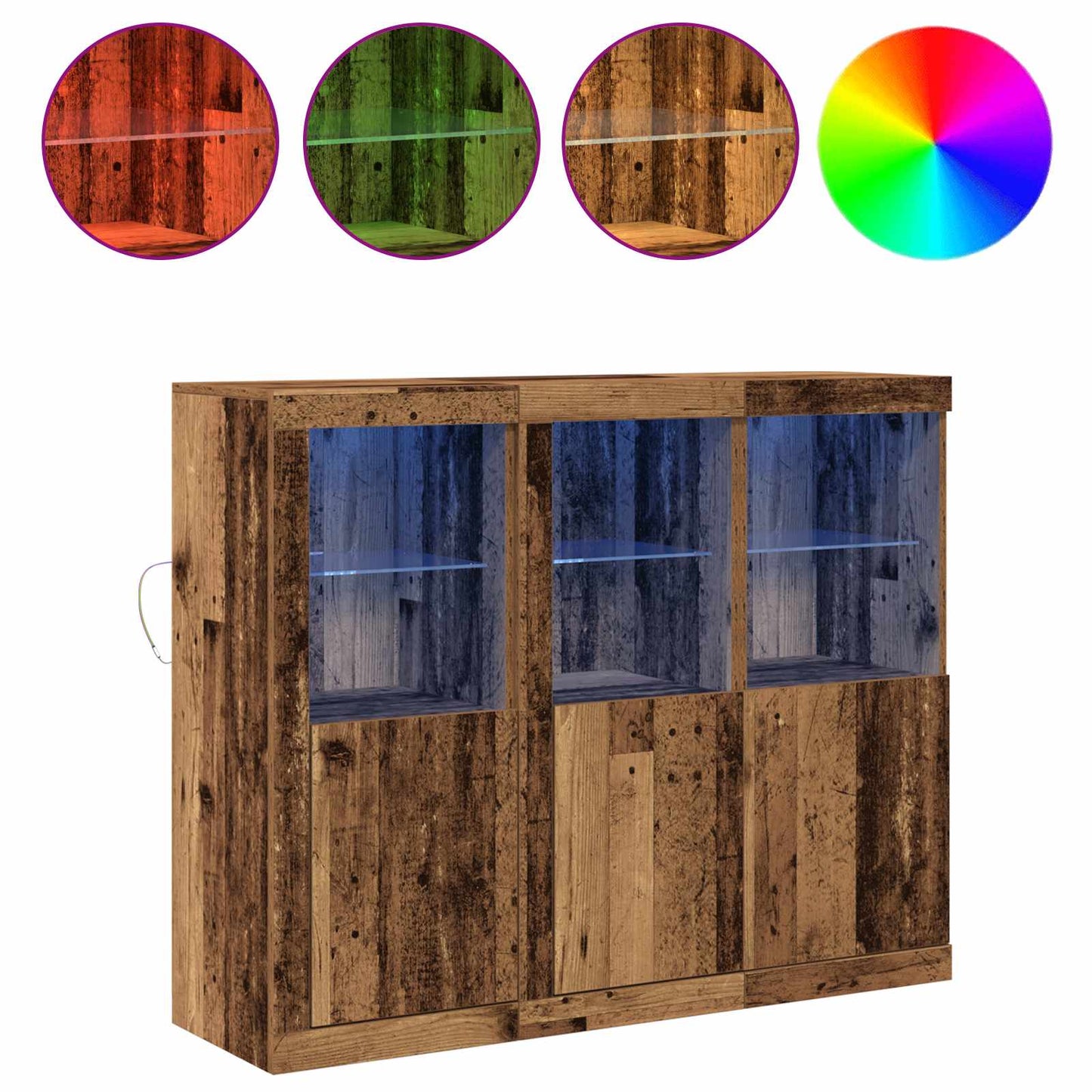 LED Sideboard 3 pcs Old Wood 123 x 37 x 100 cm Engineered Wood