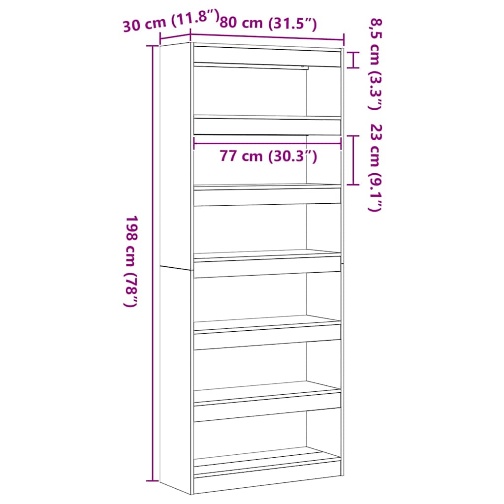 Book Cabinet 6-Tier 80 x 30 x 198 cm Engineered Wood