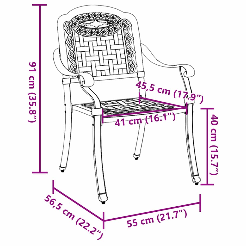 Garden Chair 2 pcs Bronze Aluminium