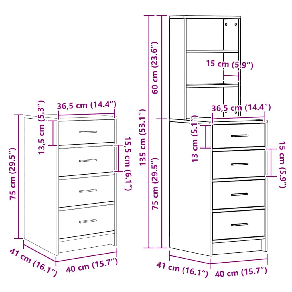 Dressing Table 3 pcs Artisan Oak 78.5 x 41 x 135 cm