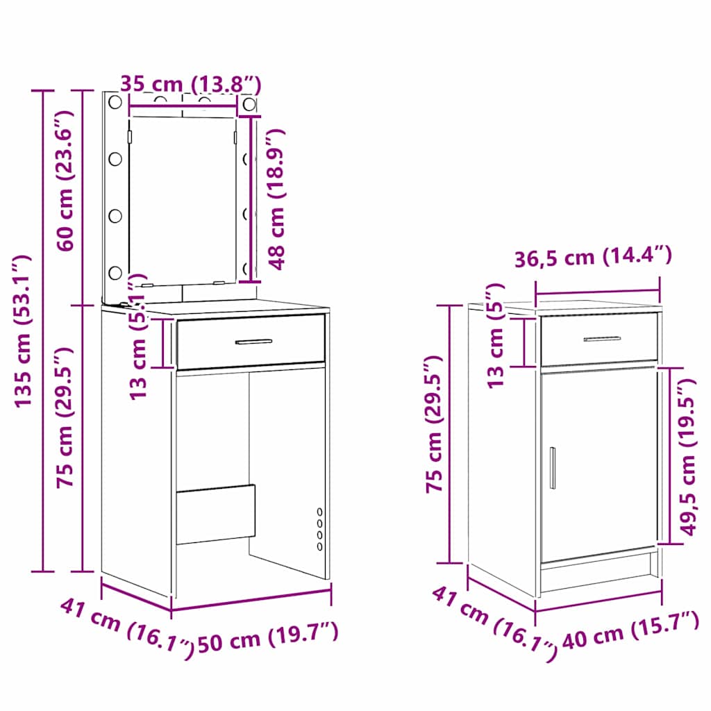 Dressing Table Brown 50 x 41 x 135 cm Engineered Wood