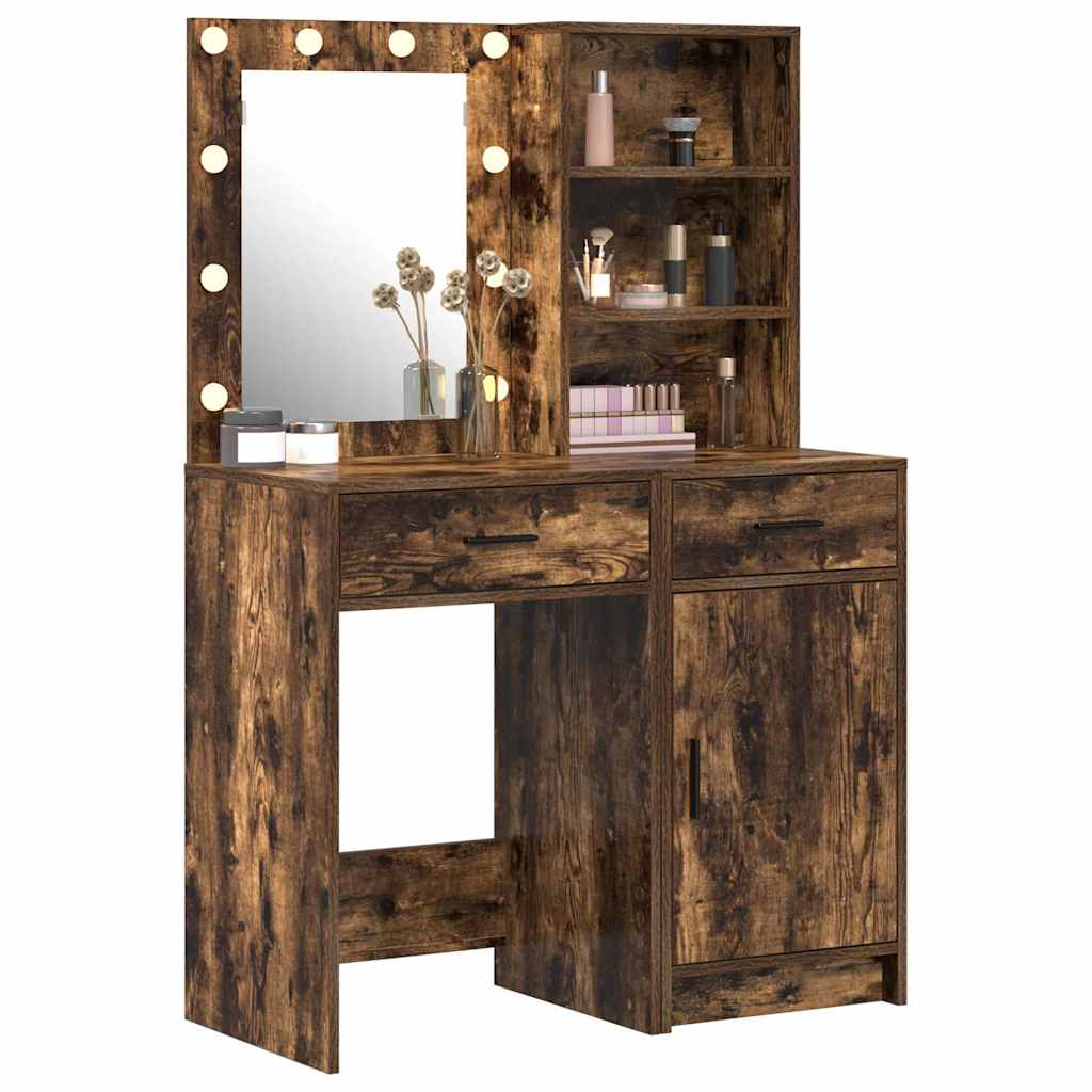 Dressing Table Set 2 pcs Smoked Oak Engineered Wood