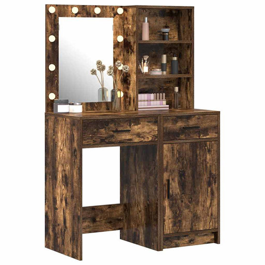 Dressing Table Set 2 pcs Smoked Oak Engineered Wood