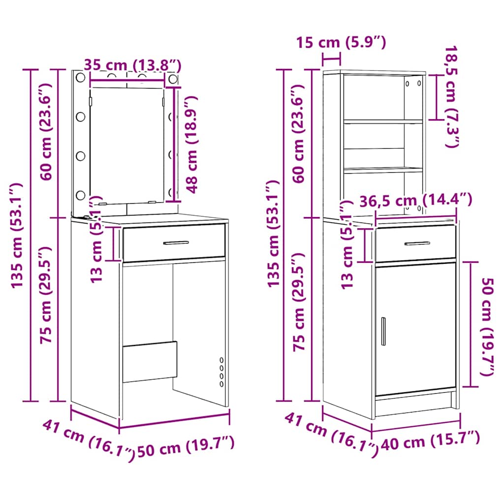 Dressing Table Set 2 pcs Smoked Oak Engineered Wood
