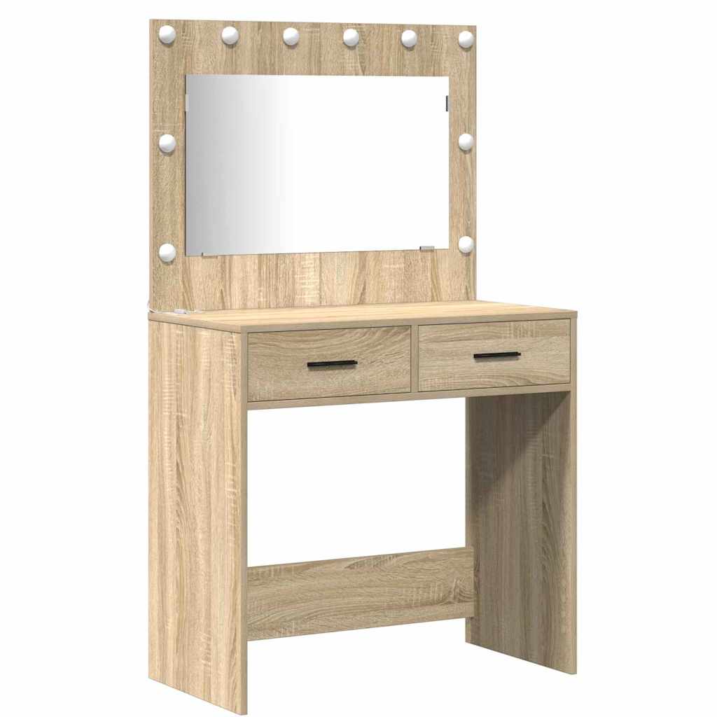 Dressing Table Set with LED 3 pcs Sonoma Oak