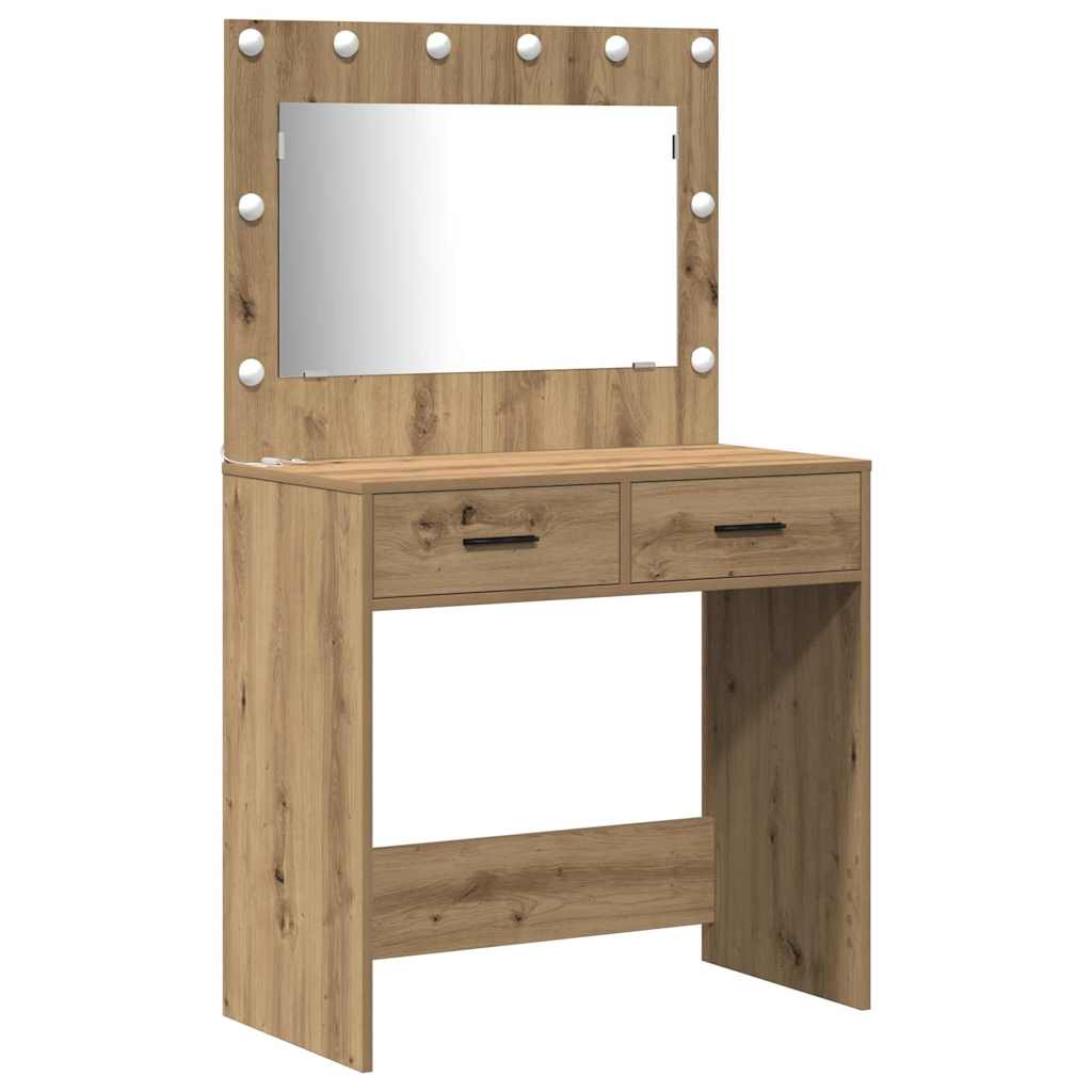 Dressing Table Set with LED 3 pcs Artisan Oak