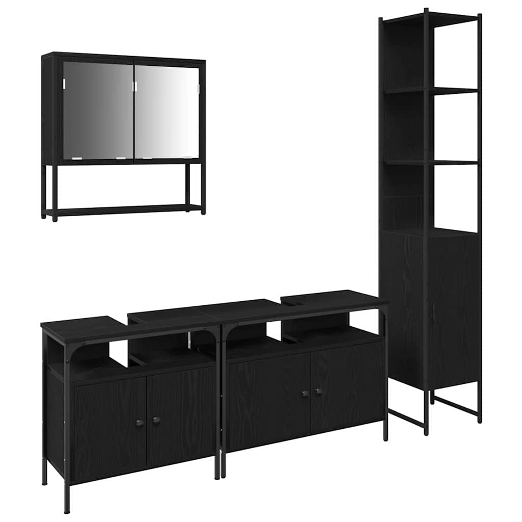 Bathroom Furniture Set 4 pcs Black Oak Engineered Wood
