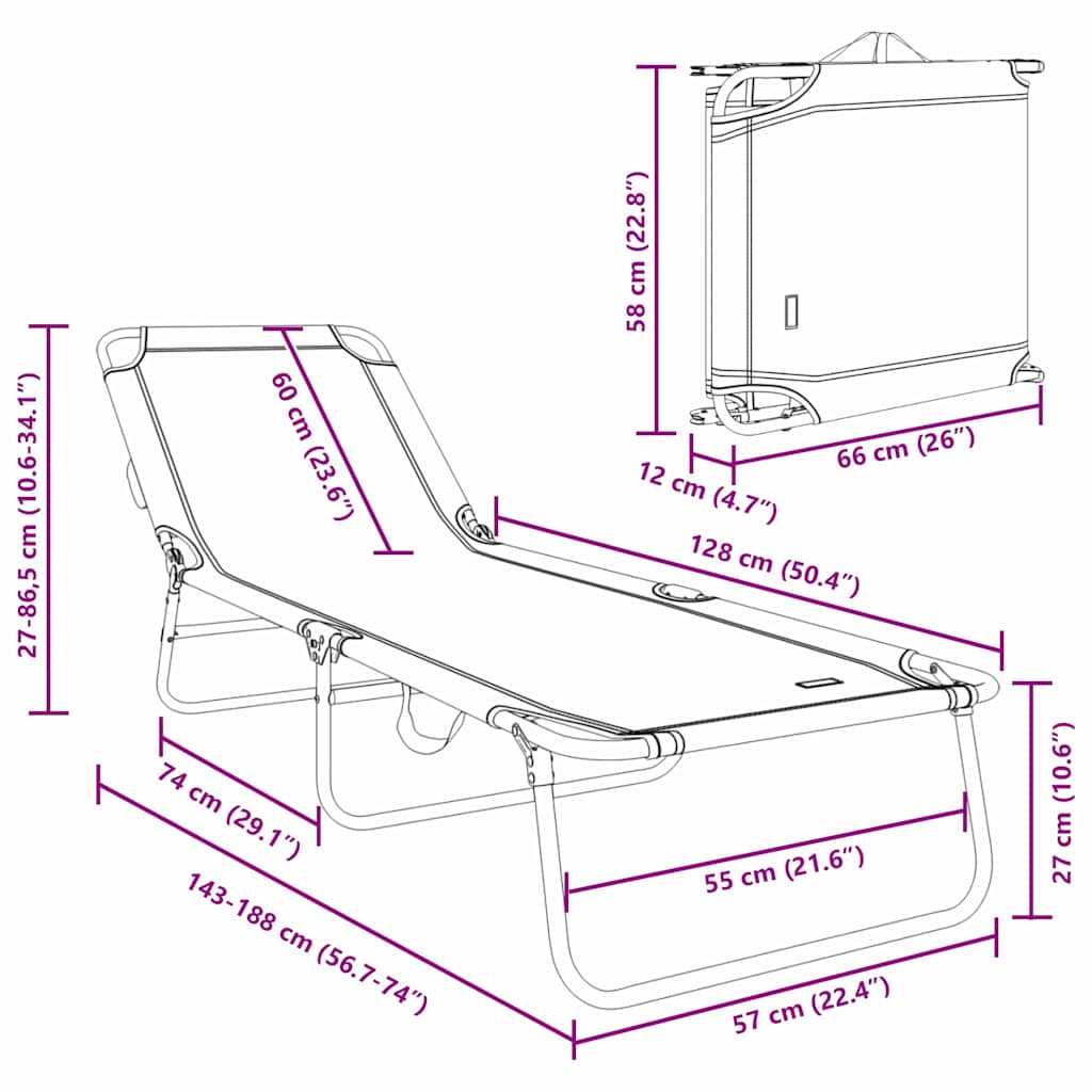 Folding Sun Lounger Folding Red 188 x 57 x 86.5 cm Polyester