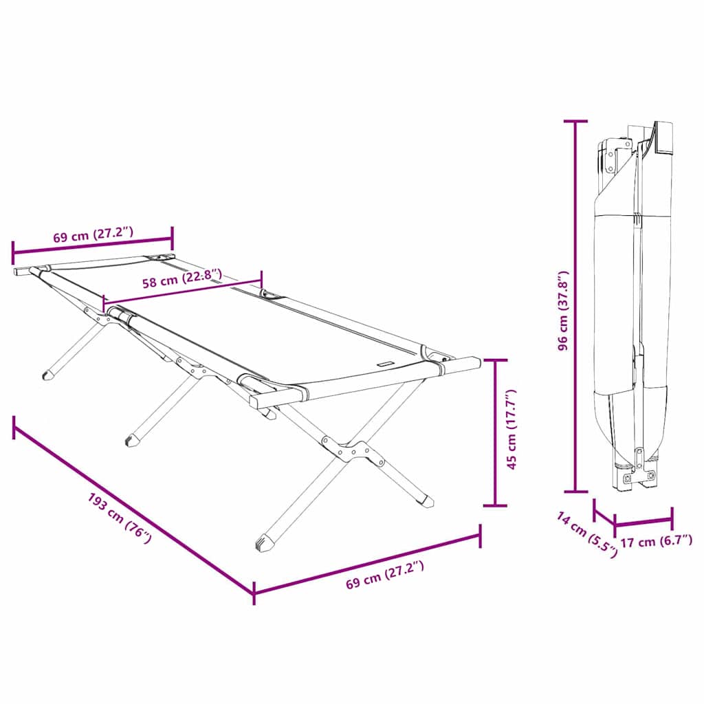 Folding Camping Bed Folding Grey 193 x 69 x 45 cm Oxford fabric