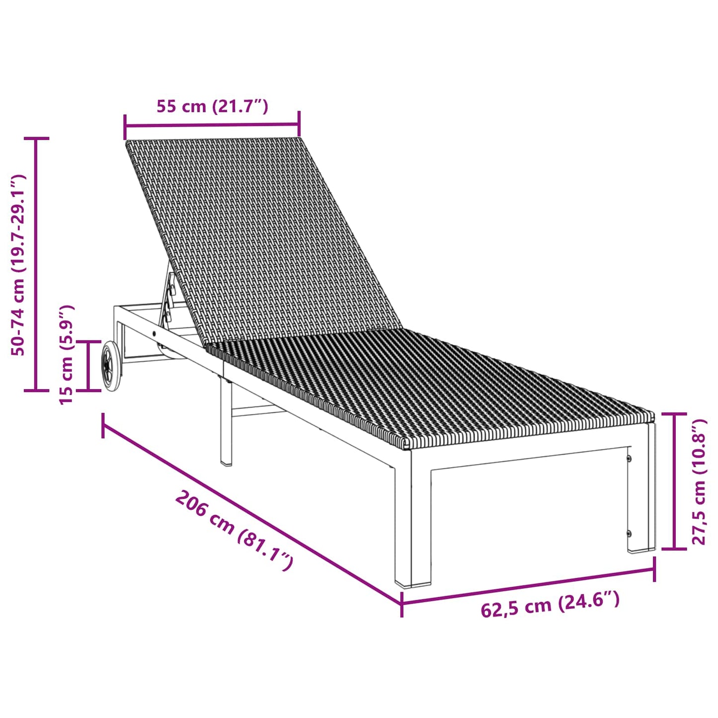 Sunbed Poly Rattan Black