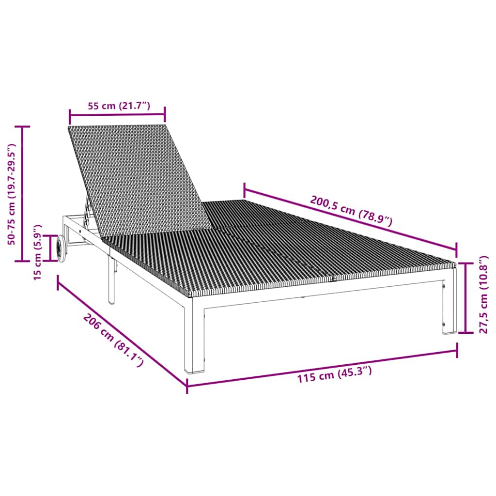 Sunbed Poly Rattan Brown