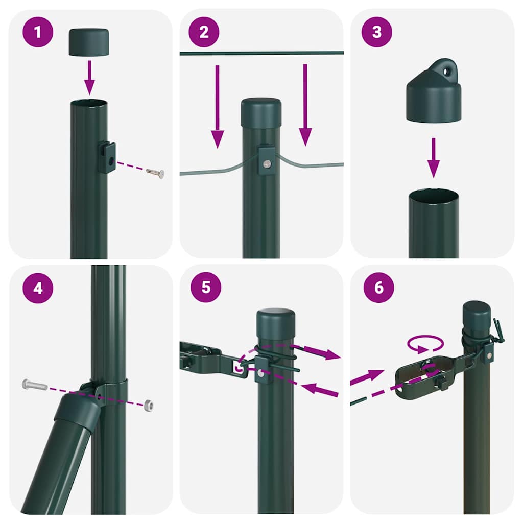 Embedded Fence Post 7 pcs Green Powder-Coated Steel