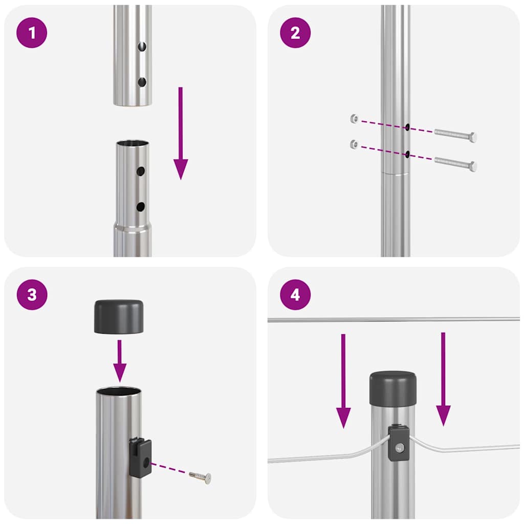 Embedded Fence Post 13 pcs Silver Powder-Coated Steel