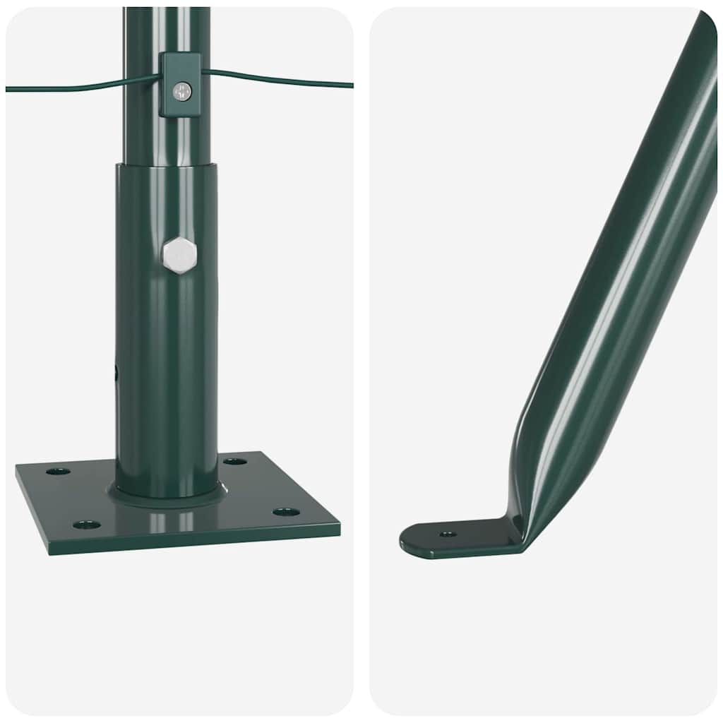 Fence Post with Concrete Base 7 pcs Green Powder-Coated Steel