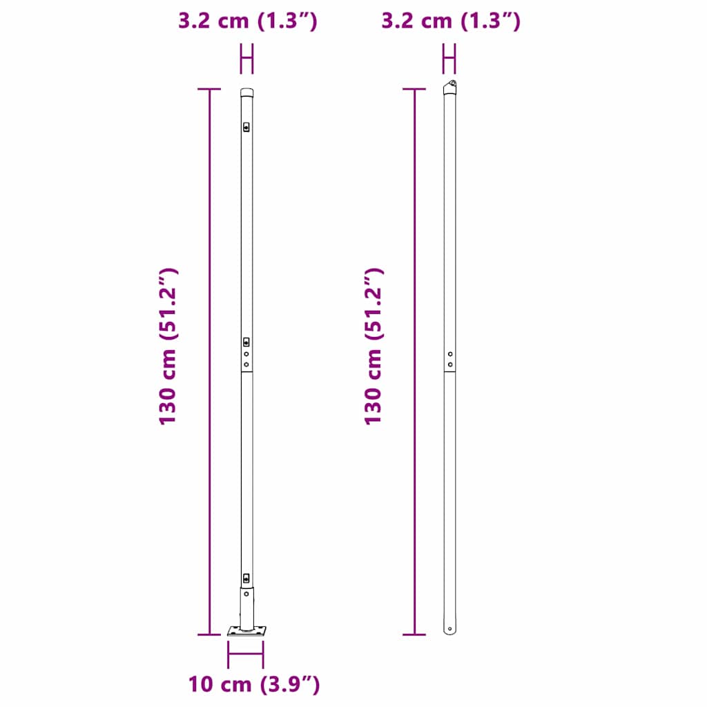 Fence Post with Concrete Base 7 pcs Green Powder-Coated Steel