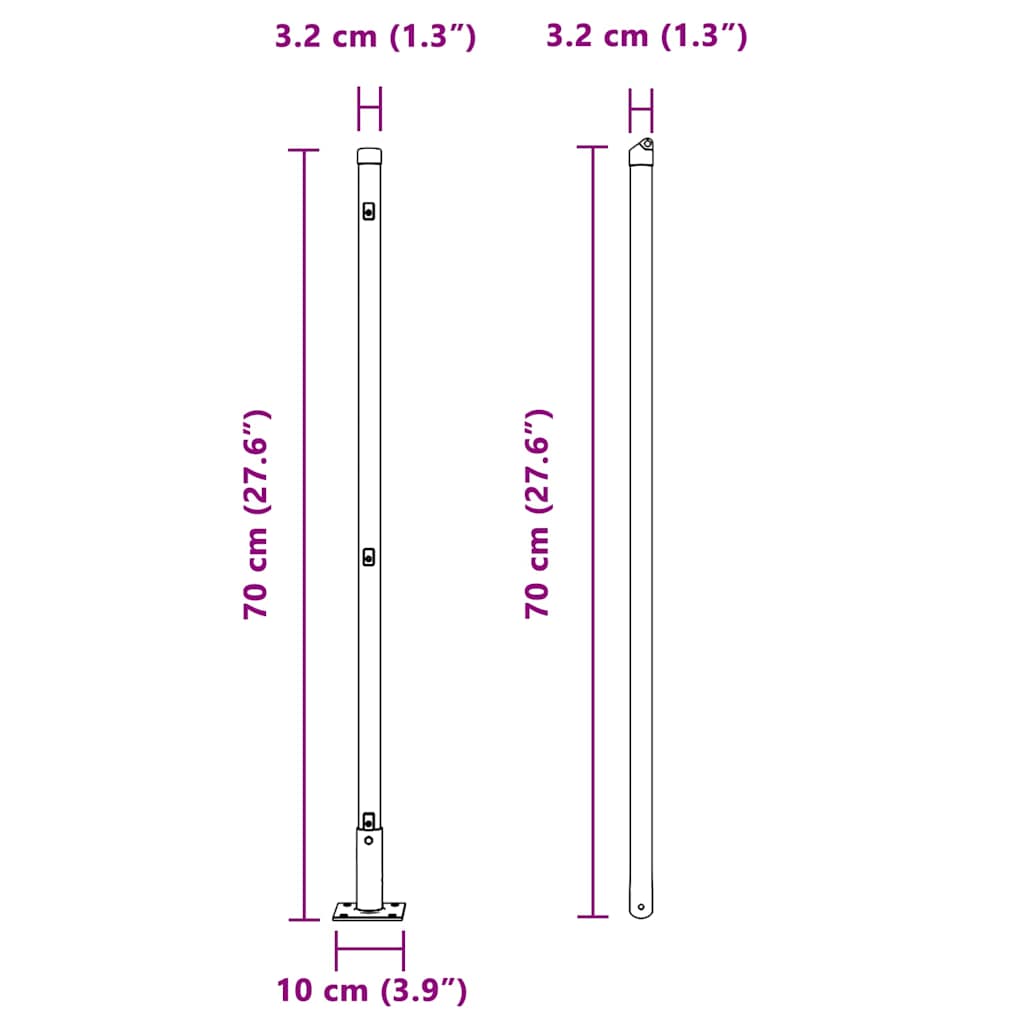 Fence Post with Concrete Base 7 pcs Grey Powder-Coated Steel