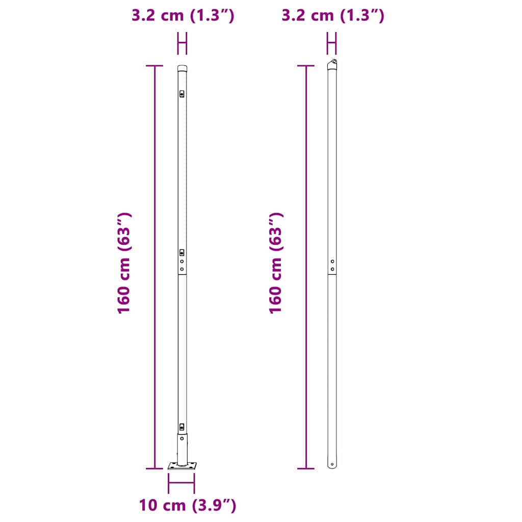 Fence Post with Concrete Base 7 pcs Grey Powder-Coated Steel