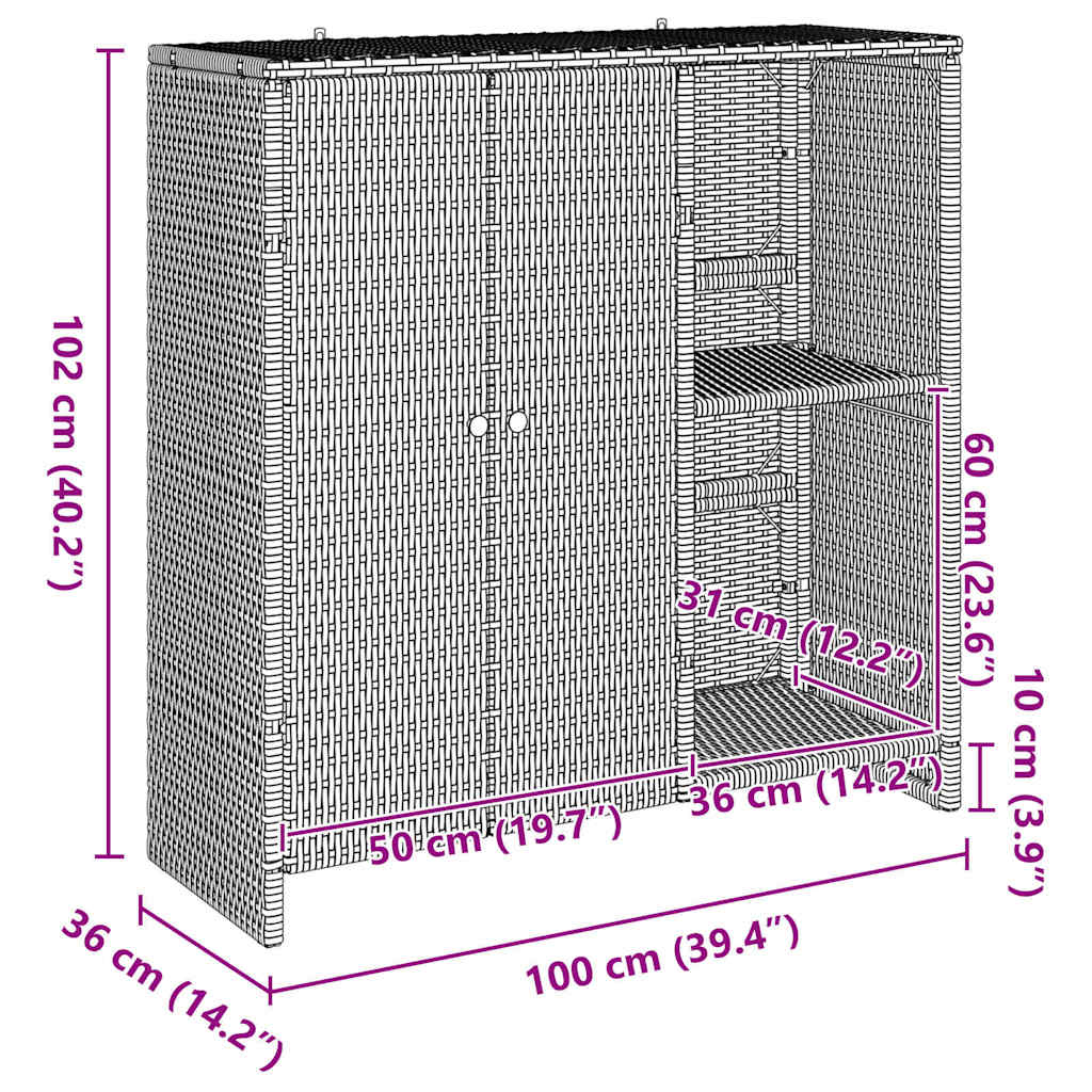 Storage Cabinet with Shelf Brown 100 x 36 x 102 cm Rattan