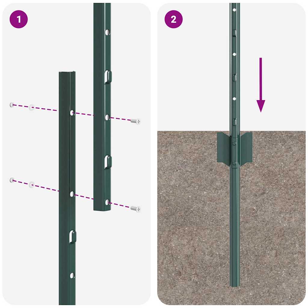 Embedded Fence Post 5 pcs Green 140 cm Powder-Coated Steel