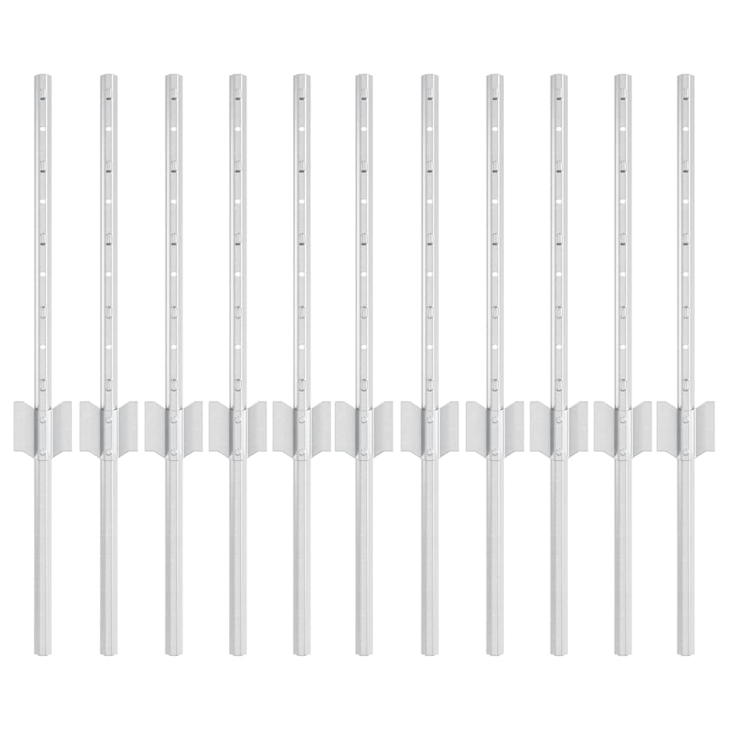 Embedded Fence Post 11 pcs Silver 80 cm Powder-Coated Steel