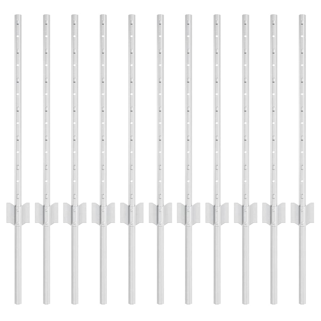 Embedded Fence Post 11 pcs Silver 100 cm Powder-Coated Steel