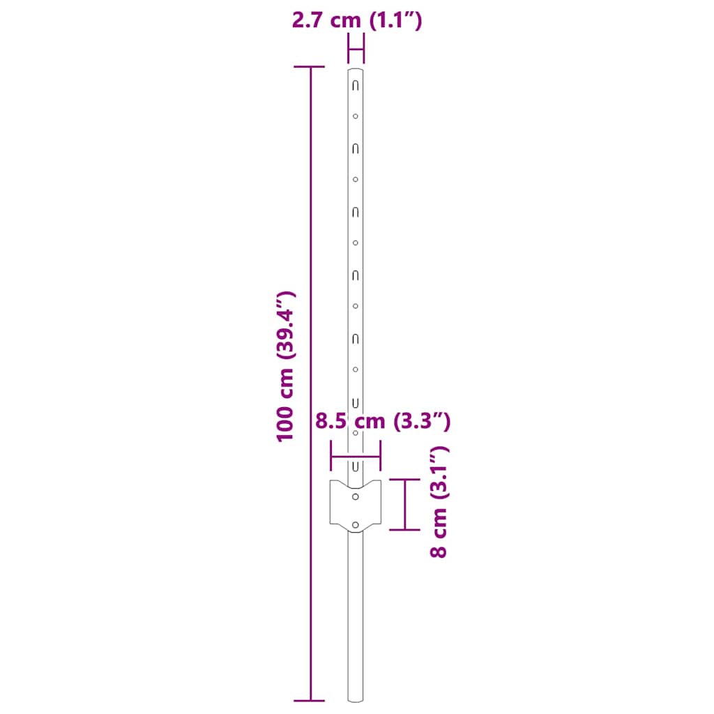 Embedded Fence Post 11 pcs Silver 100 cm Powder-Coated Steel