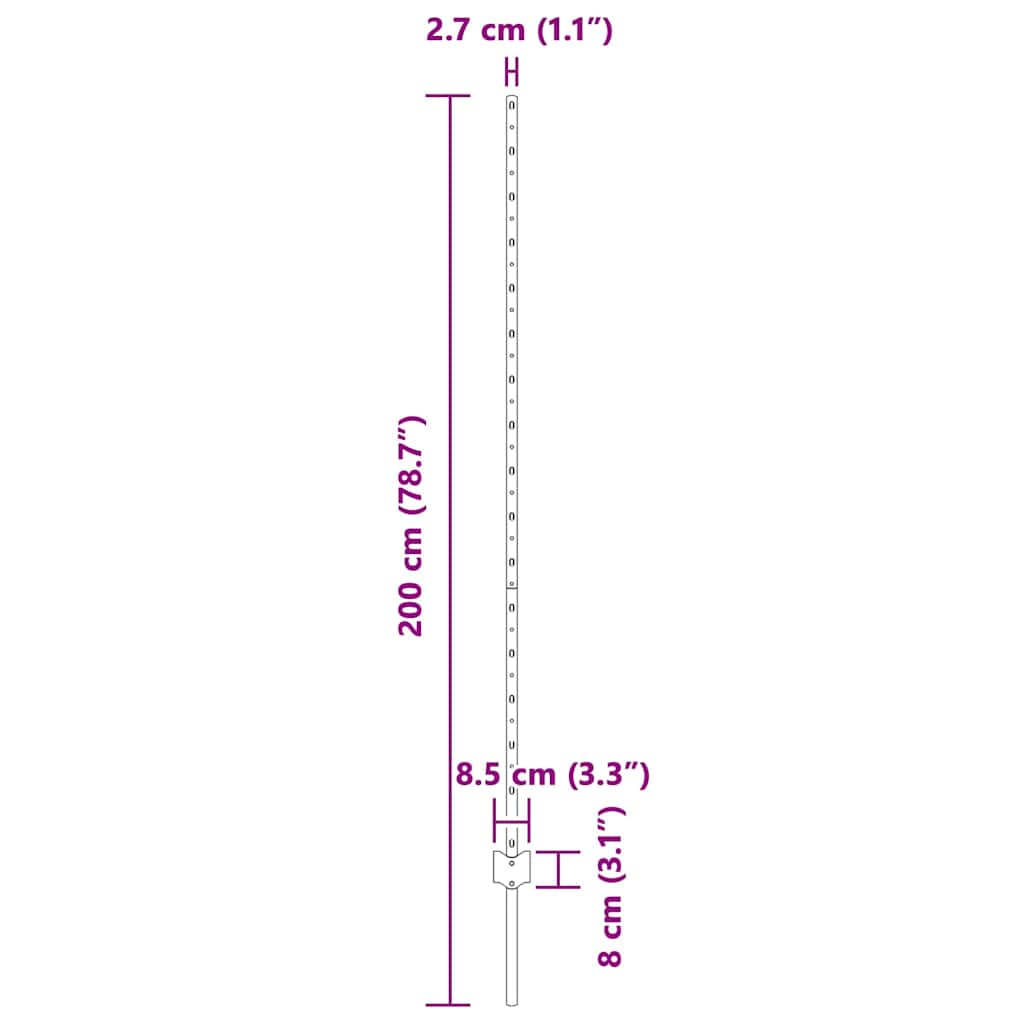 Embedded Fence Post 5 pcs Silver 200 cm Powder-Coated Steel