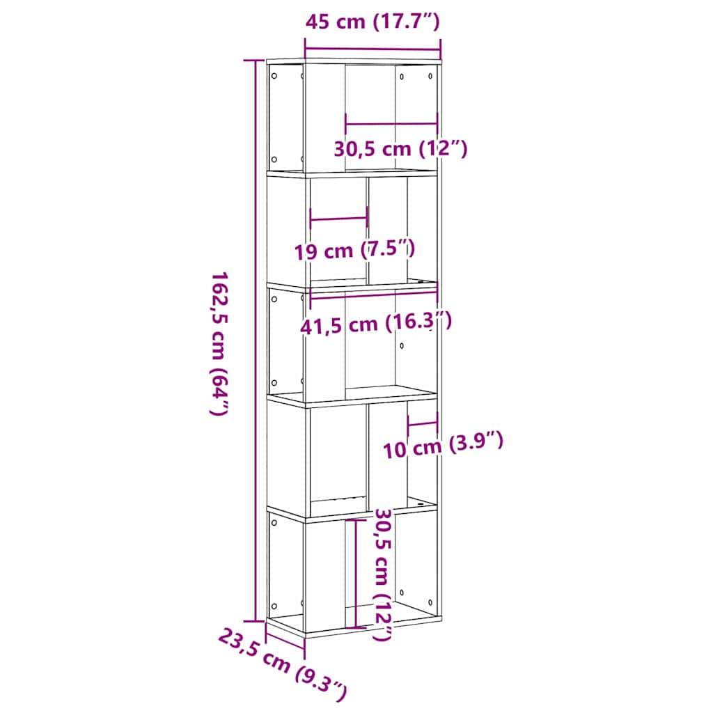 Bookcase 5.0-Tier 45 x 23.5 x 162.5 cm Black Oak