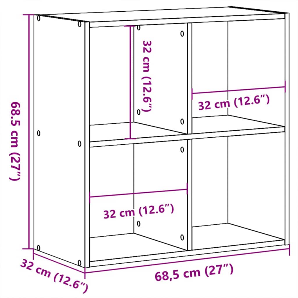 Bookcase Black Oak 68.5 x 32 x 68.5 cm