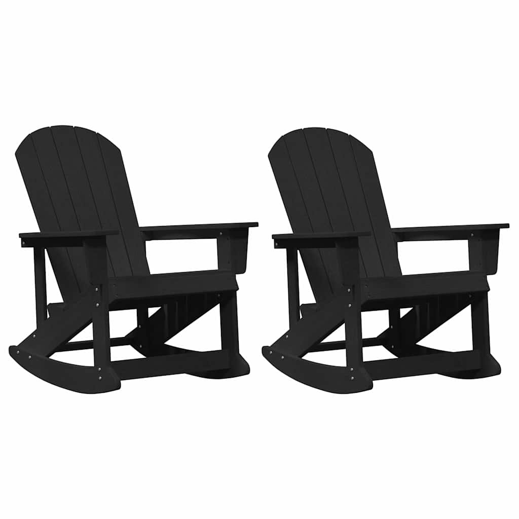 Adirondack Rocking Chairs 2 pcs 2-Seaters Black HDPE