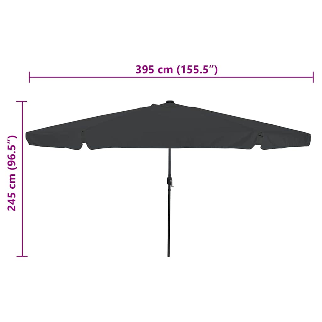 Garden Parasol 395 x 395 x 245 cm Polyester Round Anthracite