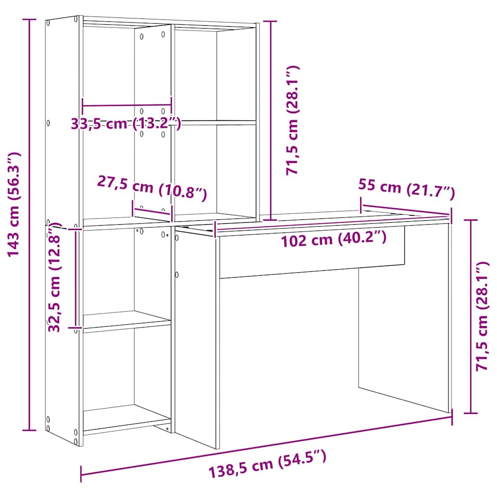 Desk White 138.5 x 55 x 143 cm Engineered Wood