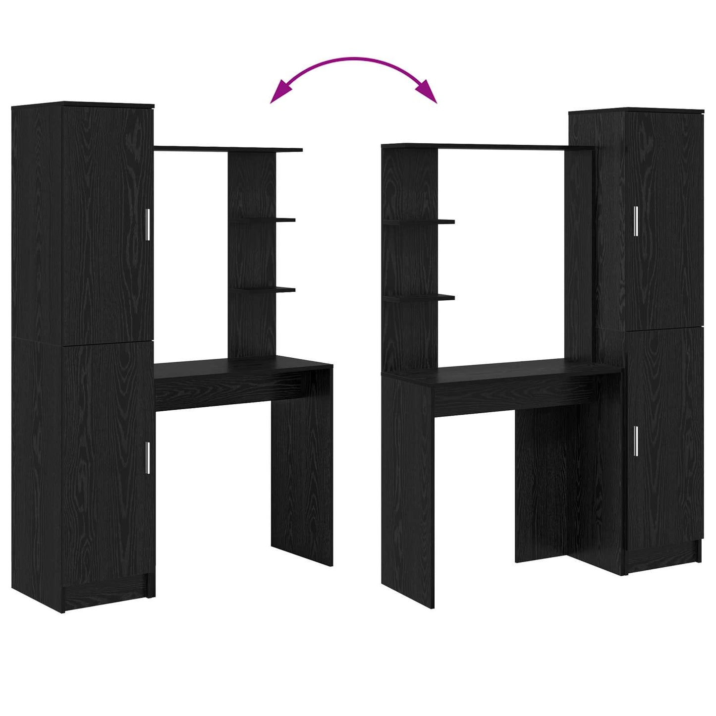 Desk with Shelf with Storage with Door 2 pcs Black Oak