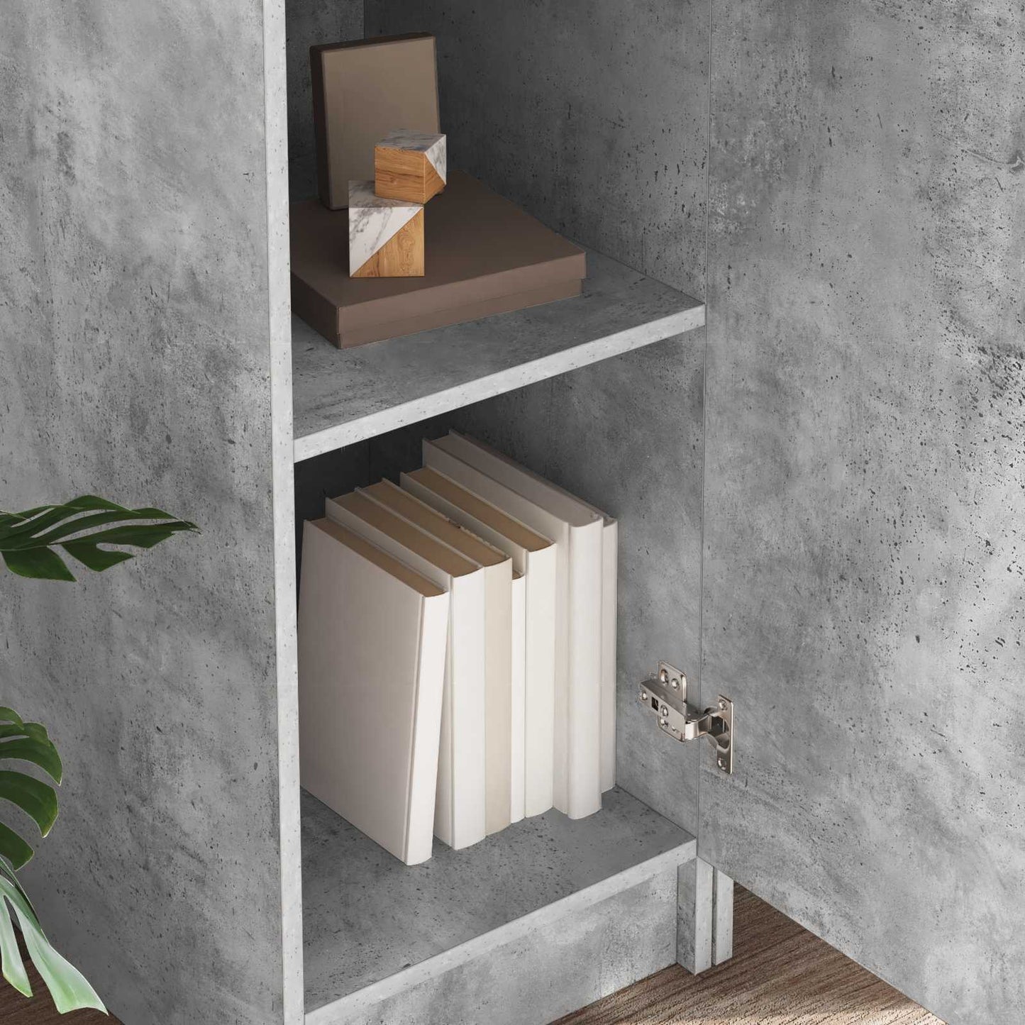 Desk with Shelf with Storage with Door 2 pcs Concrete Grey