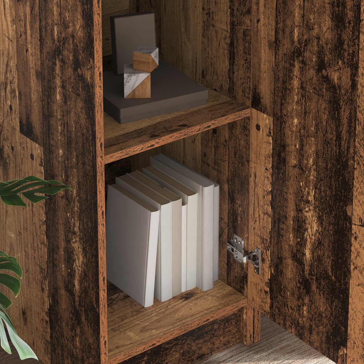 Desk with Shelf with Storage with Door 2 pcs Old Wood